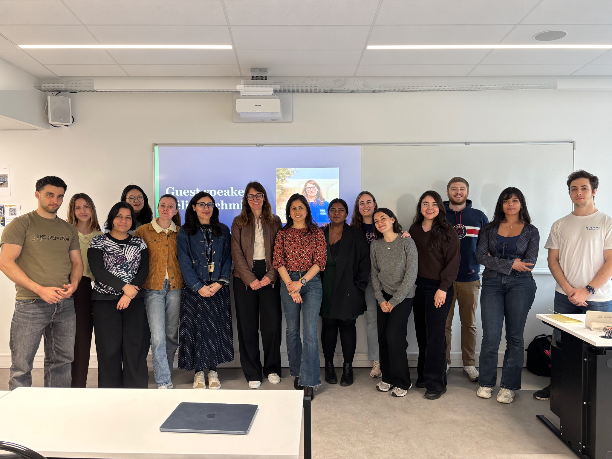 Farah Kodeih with students and a guest speaker in class